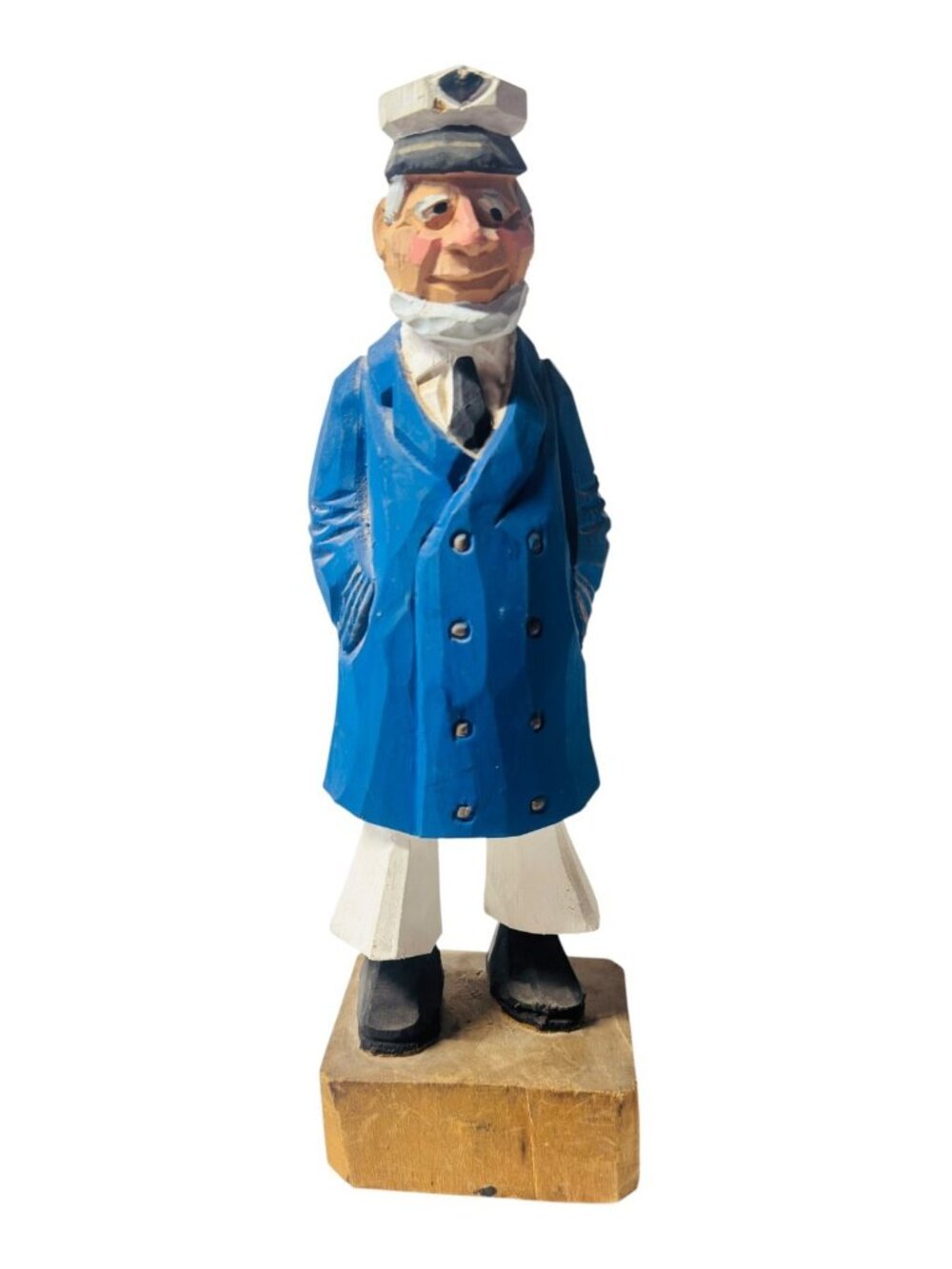 Hand Carved Wood Sea Captain Figurines Lot of 2 Nautical Folk Art Sailors - Picture 5 of 5
